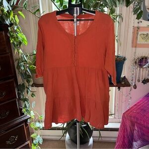 Women's Orange Button-Down Tunic Dress